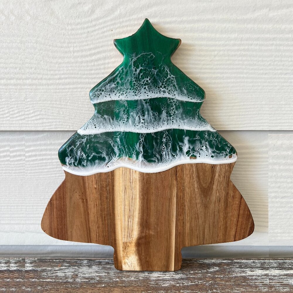 CHRISTMAS TREE Ocean Waves Resin Wooden Cutting Board Charcuterie Board Tray